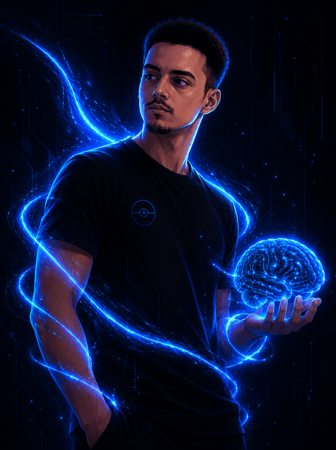Retrato digital de Ruanderson com visual futurista